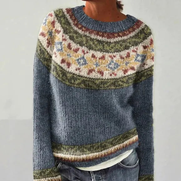 Rheaisse | Women's Cozy Elegant Knit Sweater — Grey/Stars