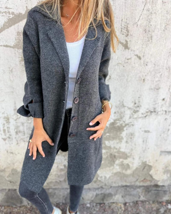 Rillania | Women's Stretch MAILA - Casual long coat with lapels Tops — Gray