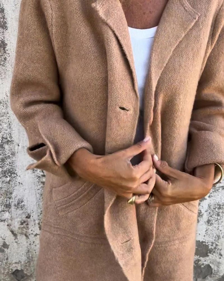 Rillania | Women's Stretch MAILA - Casual long coat with lapels Tops — Khaki
