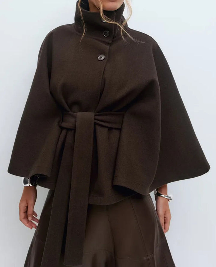 Rillaolde | Women's Stand Collar Windbreaker | Long Sleeve | Batwing Sleeves Coat — Chocolate Brown