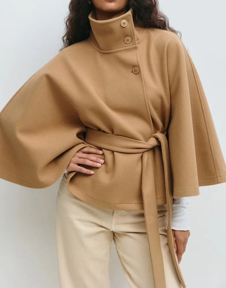 Rillaolde | Women's Stand Collar Windbreaker | Long Sleeve | Batwing Sleeves Coat — Khaki