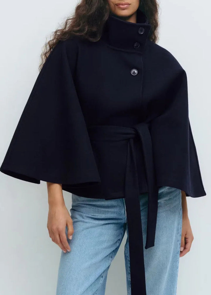 Rillaolde | Women's Stand Collar Windbreaker | Long Sleeve | Batwing Sleeves Coat — Navy blue