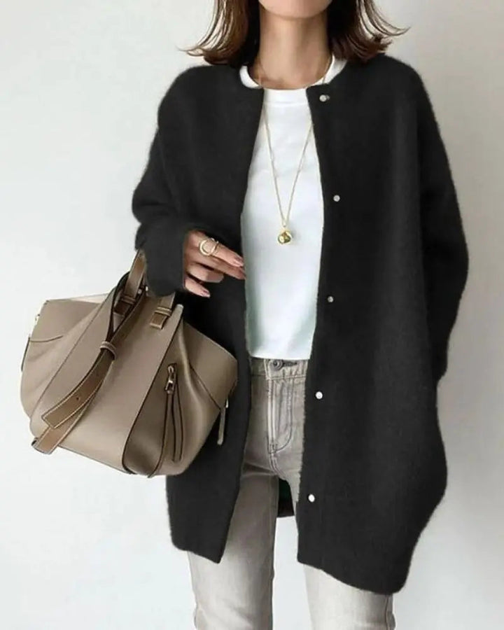 Rillaora | Women's Cozy Wool Blend Cardigan with Deep Pockets in a Relaxed Fit — Black