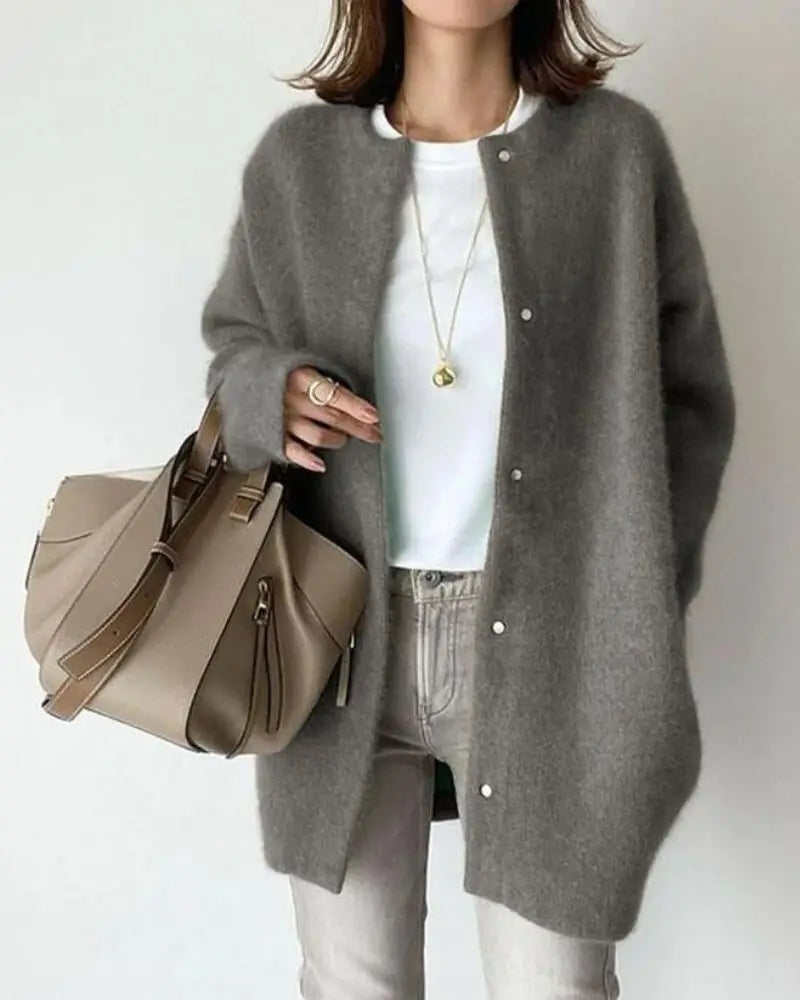 Rillaora | Women's Cozy Wool Blend Cardigan with Deep Pockets in a Relaxed Fit — Grey