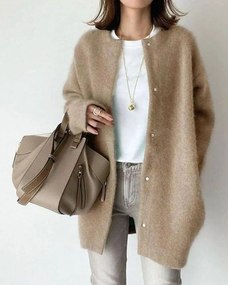 Rillaora | Women's Cozy Wool Blend Cardigan with Deep Pockets in a Relaxed Fit — Khaki