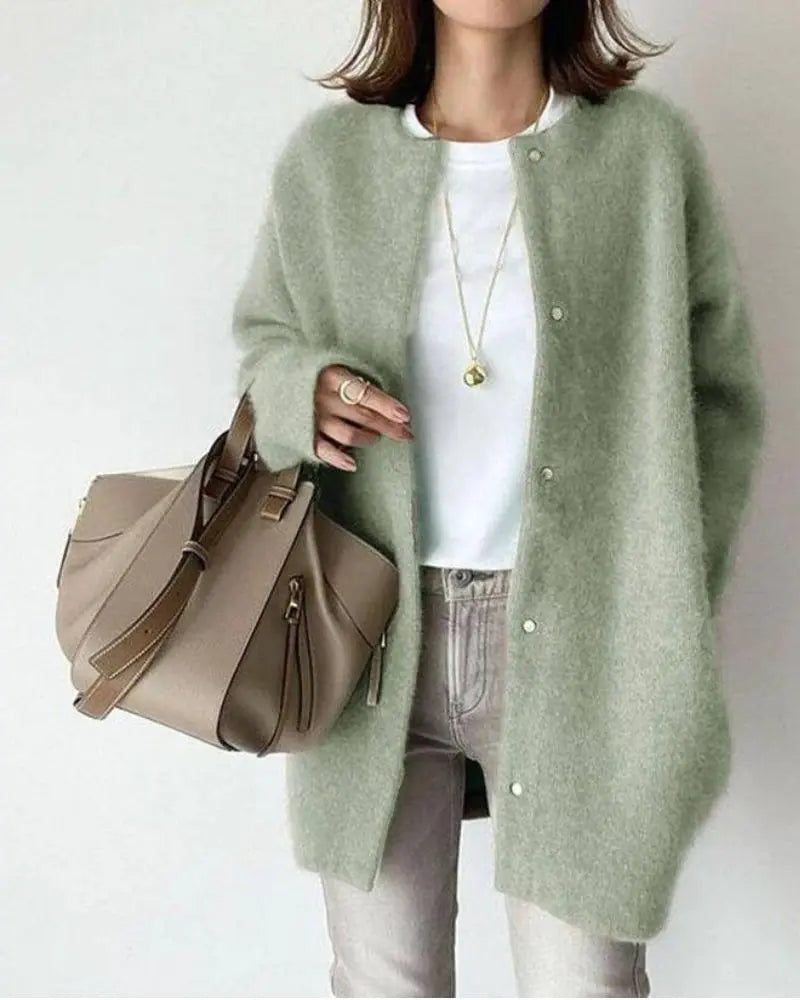 Rillaora | Women's Cozy Wool Blend Cardigan with Deep Pockets in a Relaxed Fit — Mint Green