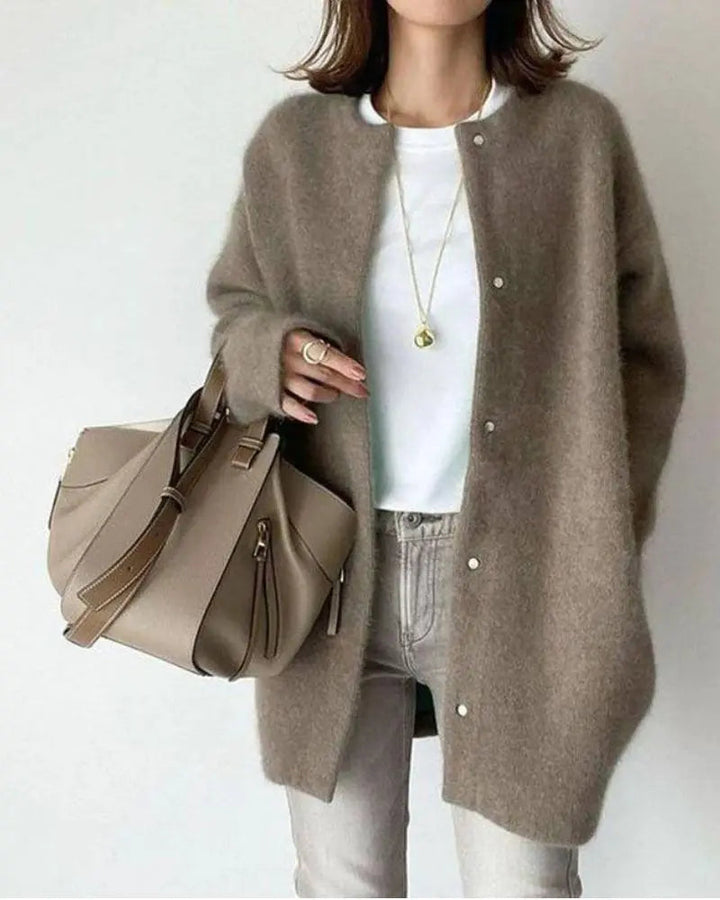 Rillaora | Women's Cozy Wool Blend Cardigan with Deep Pockets in a Relaxed Fit — mocha