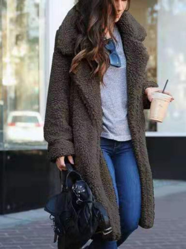 Rosaana | Women's Casual Stretch Fleece Teddy Coat Long Style Tops — Dark Gray