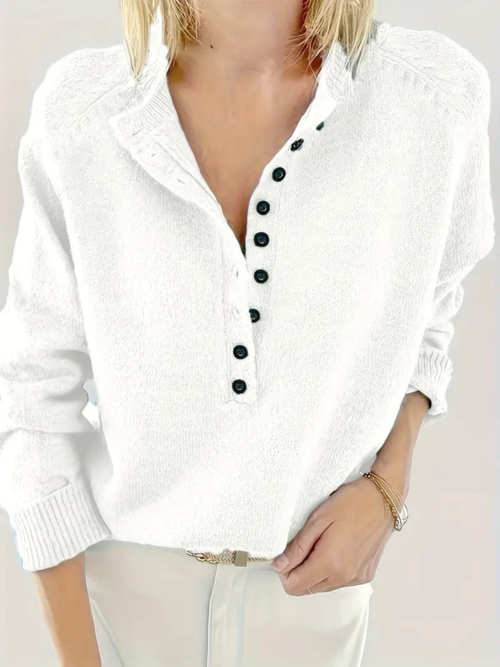Rosaetta | Women's Casual Stretch Button Placket Jumper Top — White