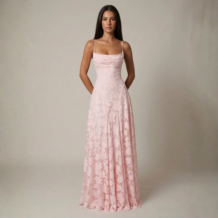Rosalie | Women's Wedding Guest Elegant The Verona Lace-Up Back Maxi Dress Dresses — Pink
