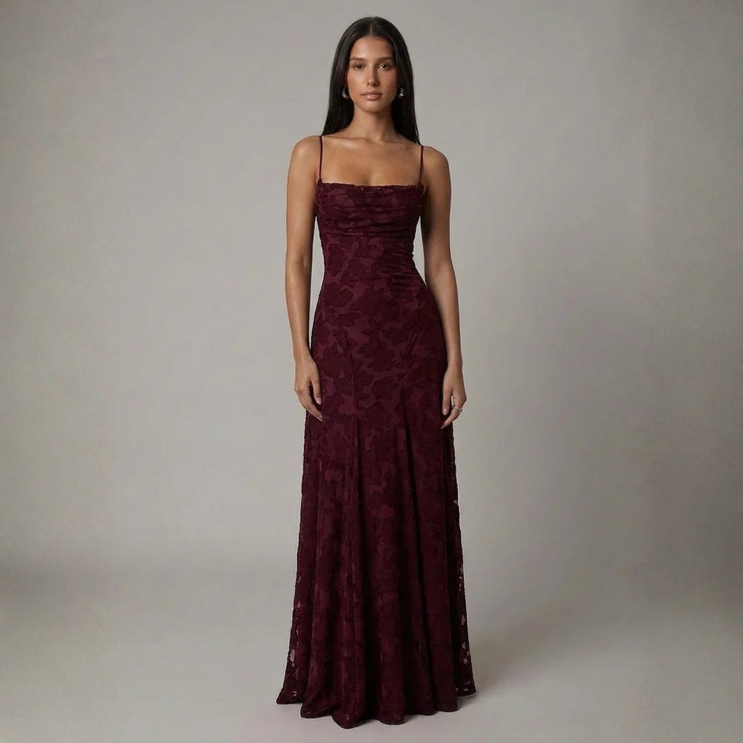 Rosalie | Women's Wedding Guest Elegant The Verona Lace-Up Back Maxi Dress Dresses — Red