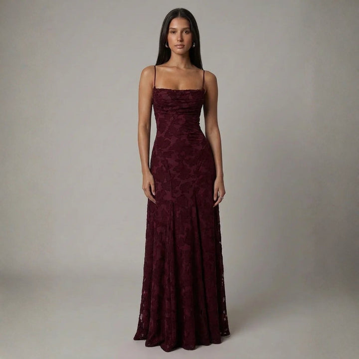Rosalie | Women's Wedding Guest Elegant The Verona Lace-Up Back Maxi Dress Dresses — Red