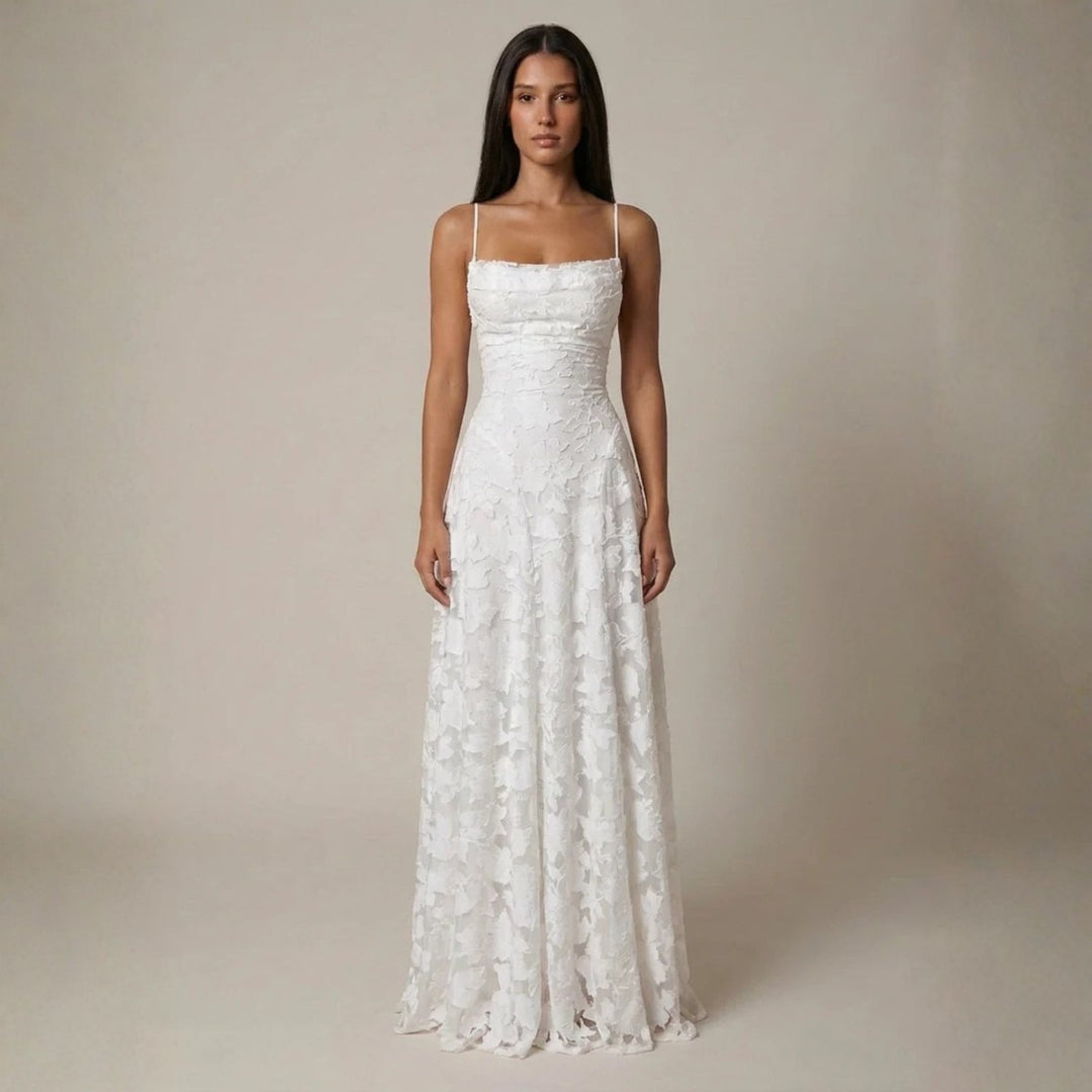Rosalie | Women's Wedding Guest Elegant The Verona Lace-Up Back Maxi Dress Dresses — White