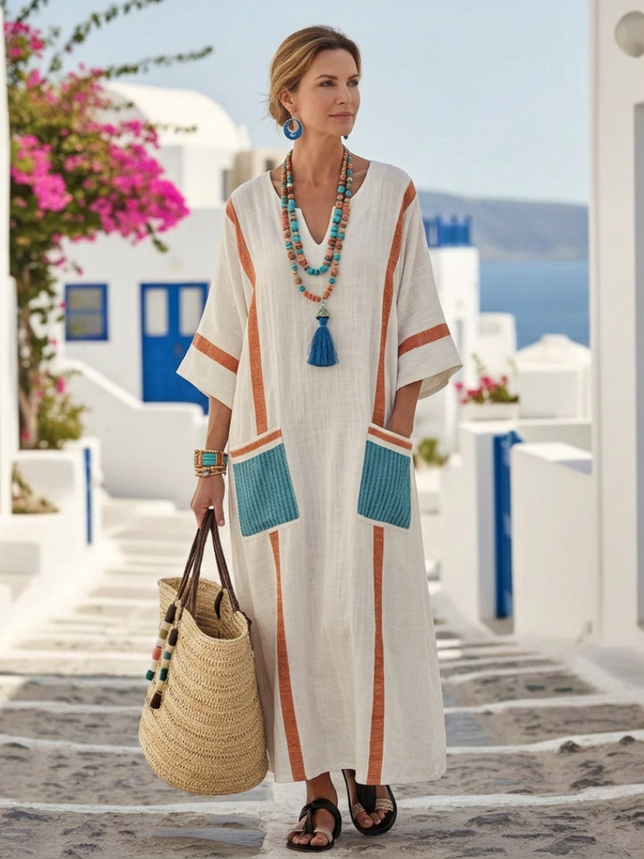 Rosalind | Women's Wedding Guest Elegant V Neck Pocket Maxi Dress Dresses — Orange