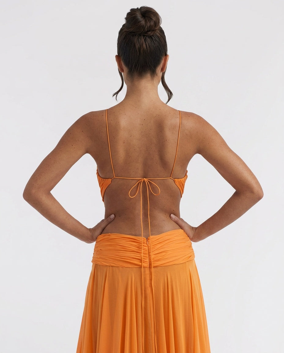 Sabeloura — Chiffon Cut-Out Gathered Maxi