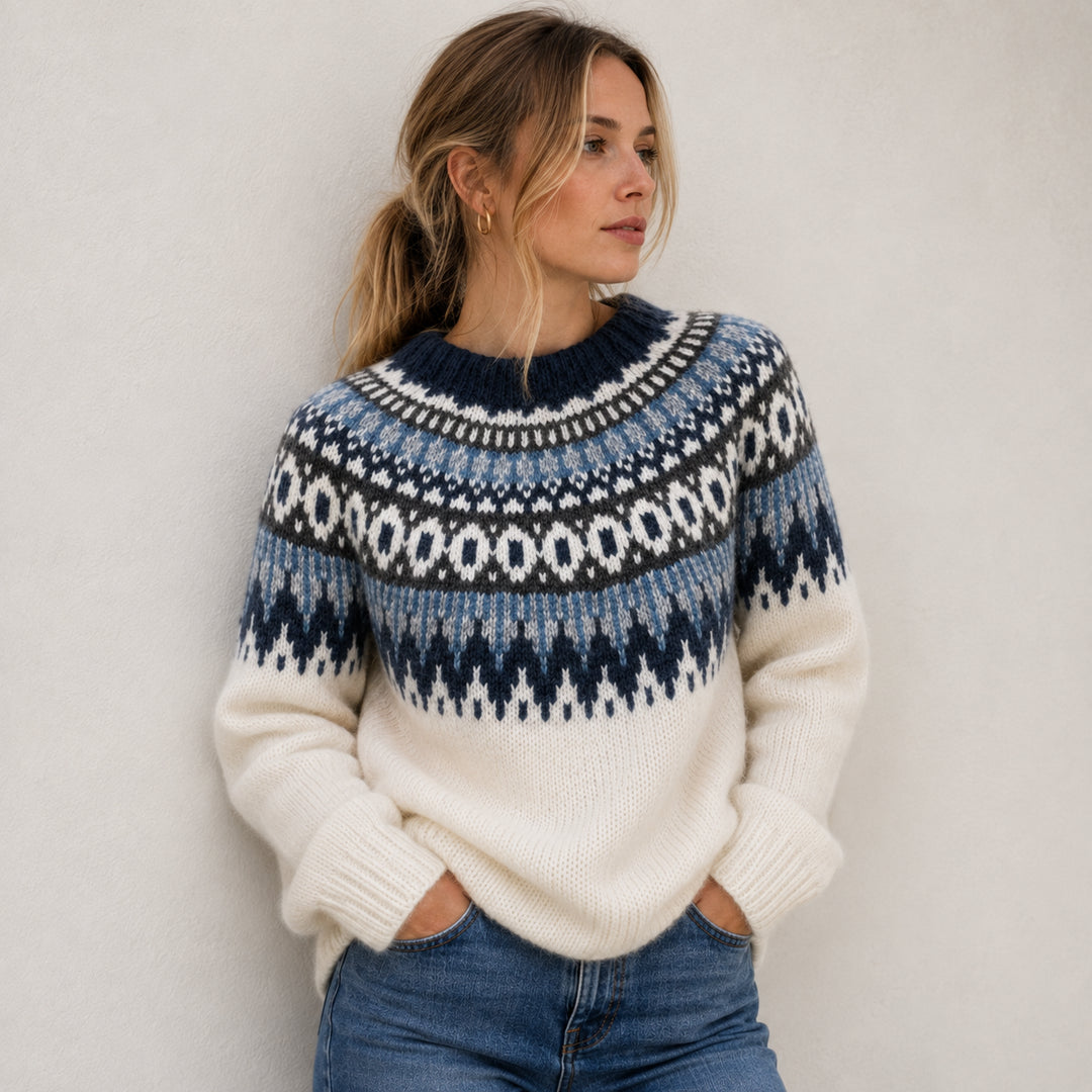 Sablecine | Women's Fair Isle Chunky Knit Crew Neck Sweater