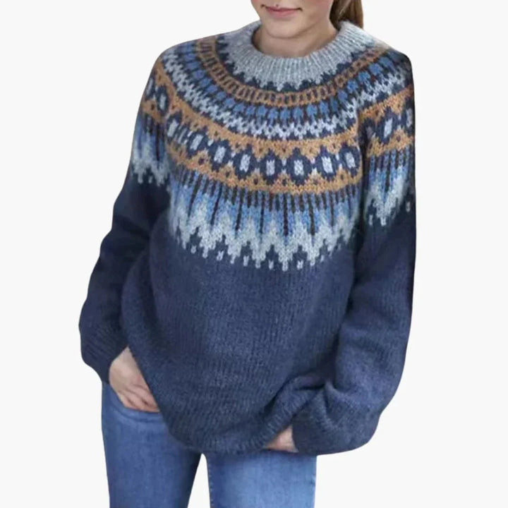 Sablecine | Women's Fair Isle Chunky Knit Crew Neck Sweater