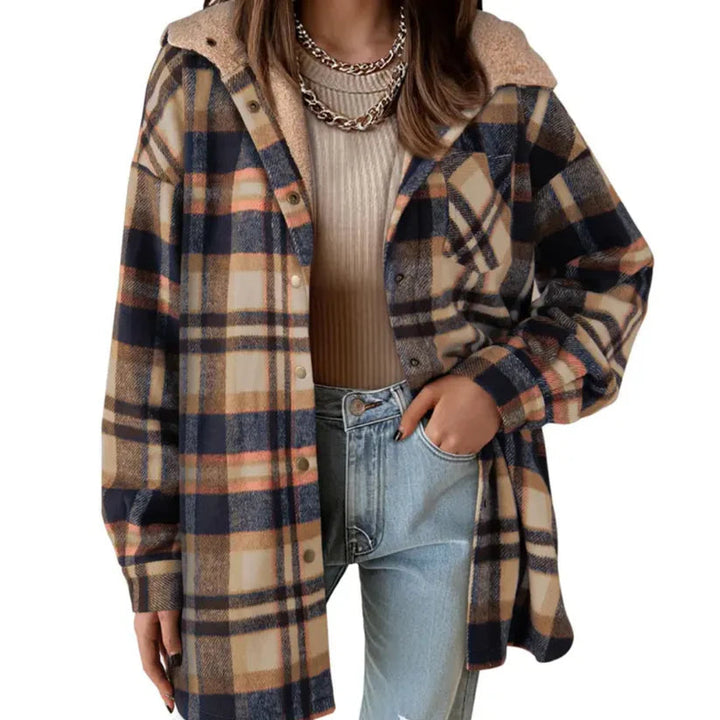 Sabledessa | Women's Teddy Bear Cozy Flannel Jacket — Beige