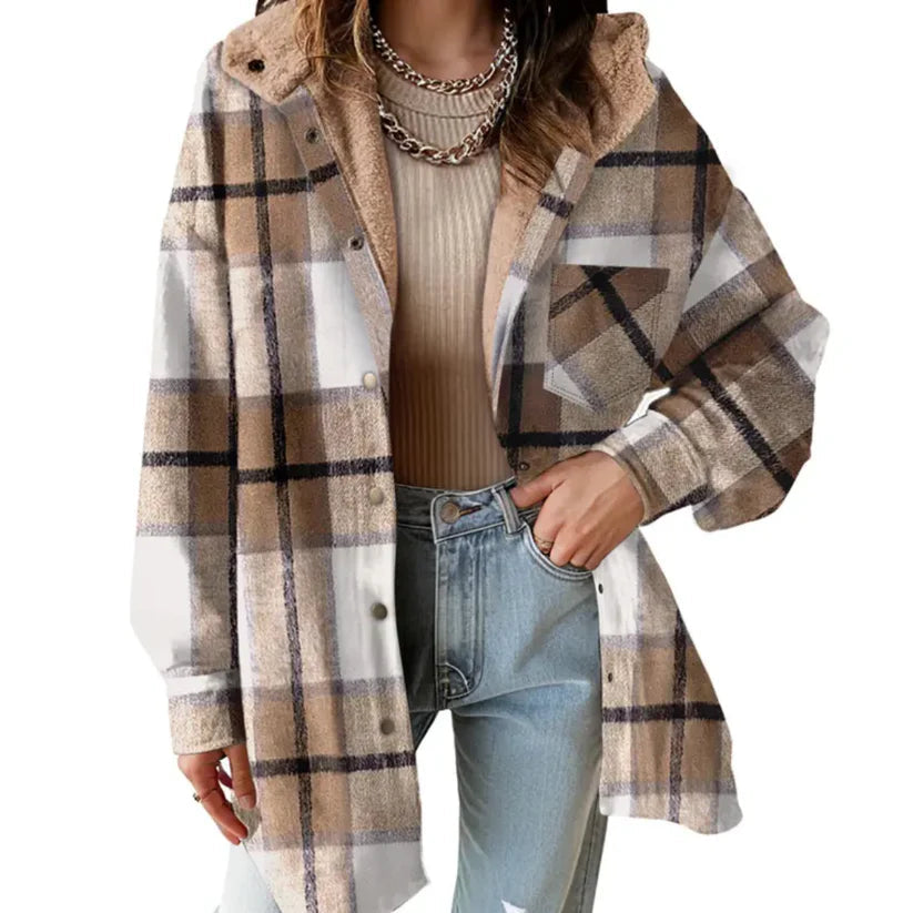 Sabledessa | Women's Teddy Bear Cozy Flannel Jacket — French Beige