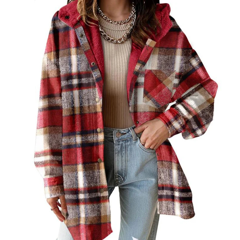 Sabledessa | Women's Teddy Bear Cozy Flannel Jacket — Red
