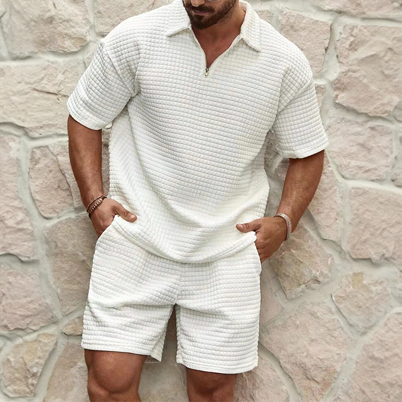 Sebastian | Men's Matching Polo & Shorts Two-Piece Set with Textured Waffle Knit — 1