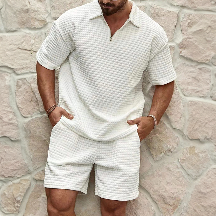 Sebastian | Men's Matching Polo & Shorts Two-Piece Set with Textured Waffle Knit — 1