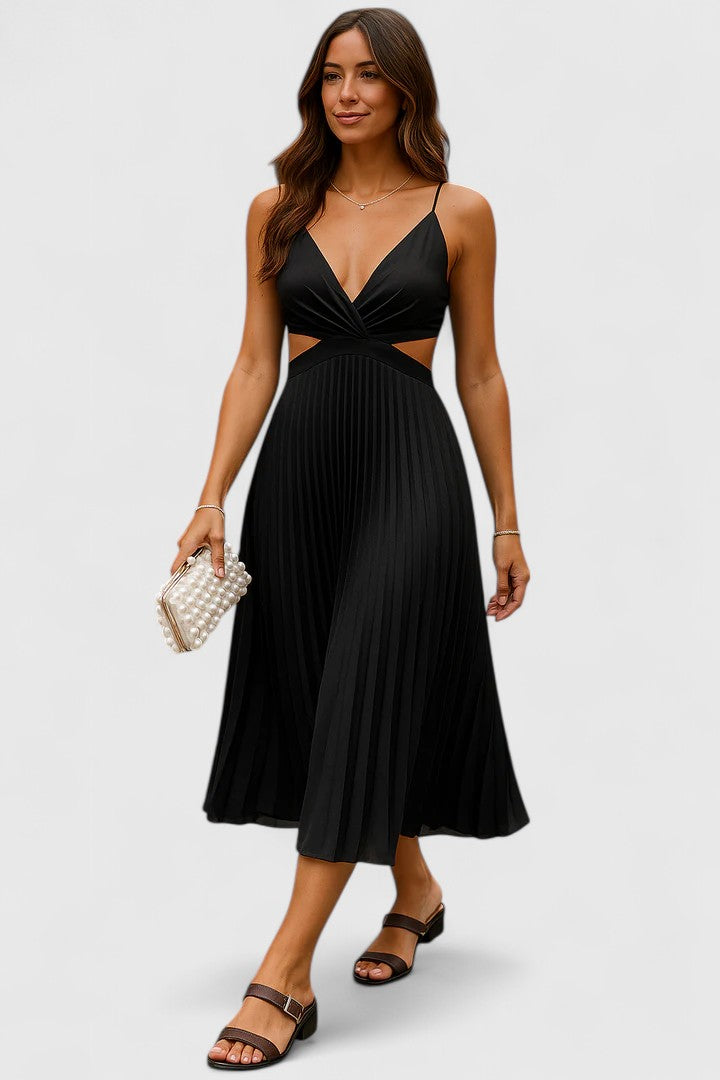 Selene | Women's Wedding Guest Elegant Sleeveless Pleated Dresses — Black