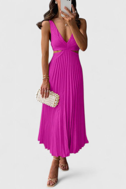 Selene | Women's Wedding Guest Elegant Sleeveless Pleated Dresses — Pink