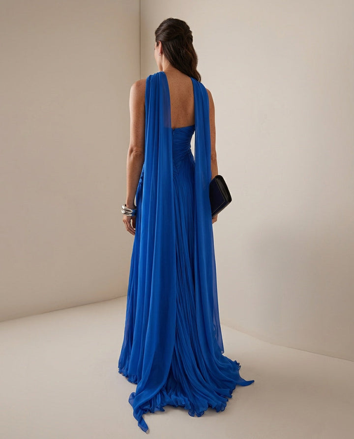 Senaelle — Off-Shoulder Pleated Chiffon Maxi