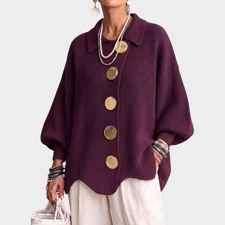 Serenlyn | Women's Cozy Knit Cardigan Gold Button Oversized — Burgundy