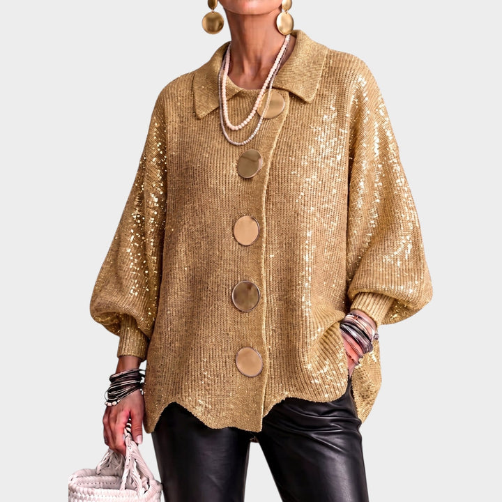 Serenlyn | Women's Cozy Knit Cardigan Gold Button Oversized — Khaki