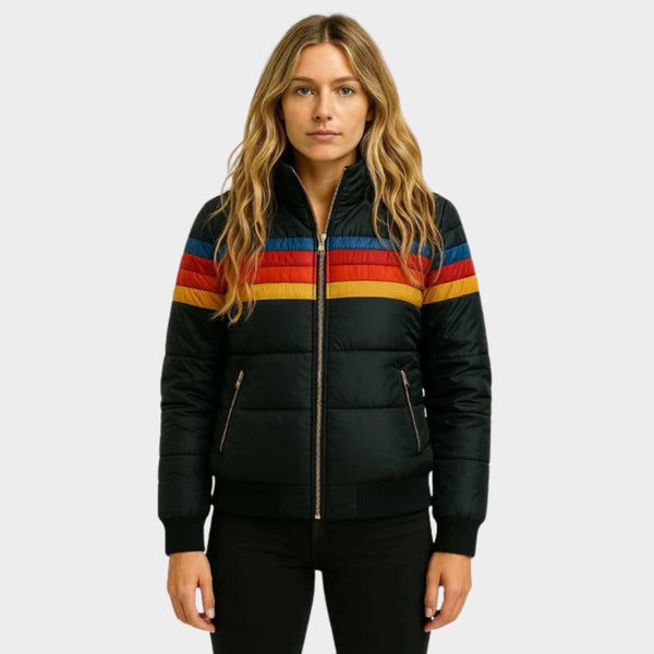 Serenynn | Women's Stripe Puffer Jacket — Black