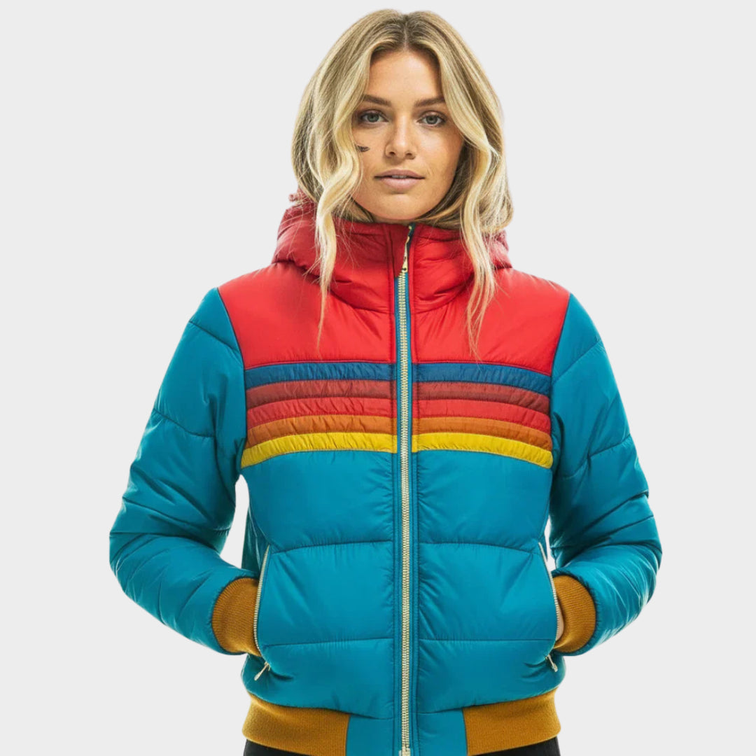 Serenynn | Women's Stripe Puffer Jacket — Turquoise