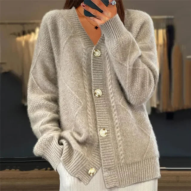 Serisse | Women's Knit Cozy Oversized V-Neck Button Front Cardigan — 1