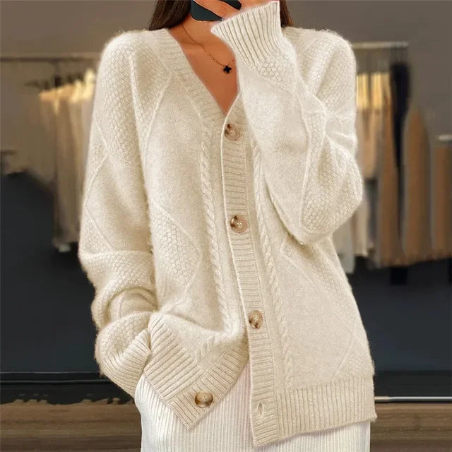 Serisse | Women's Knit Cozy Oversized V-Neck Button Front Cardigan — 2