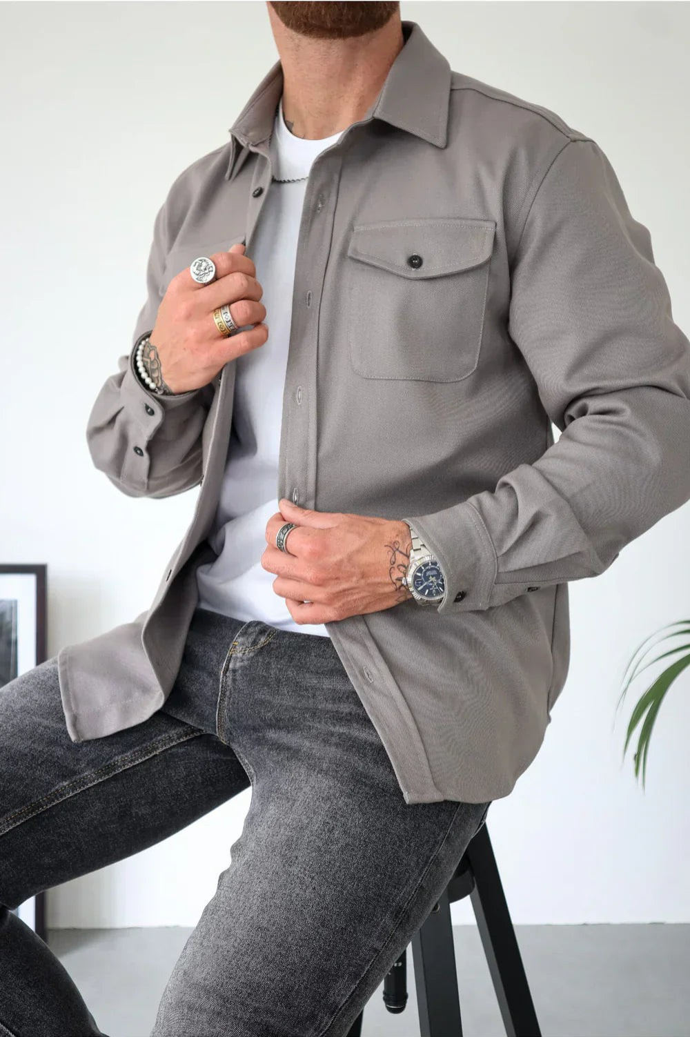 Kaevor Button-Front Shirt Jacket for Men