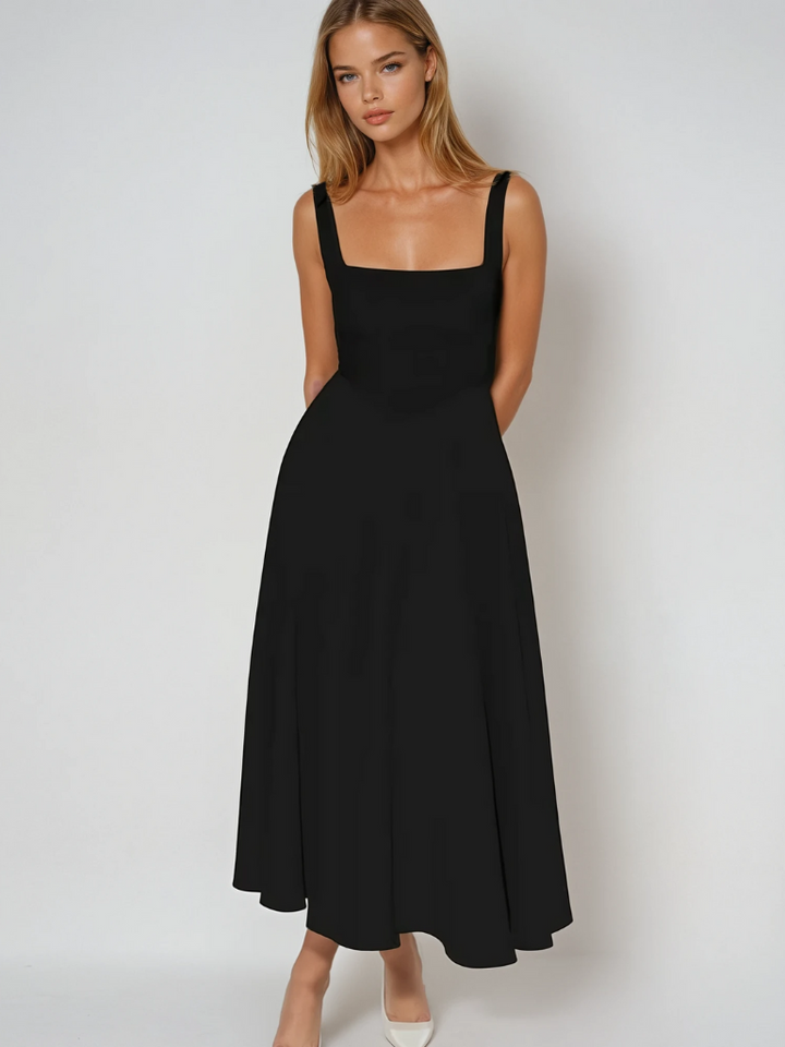 Sienna | Women's Wedding Guest Elegant Midi Dress Dresses — Black