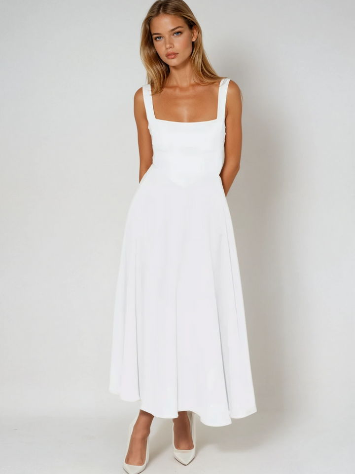 Sienna | Women's Wedding Guest Elegant Midi Dress Dresses — White