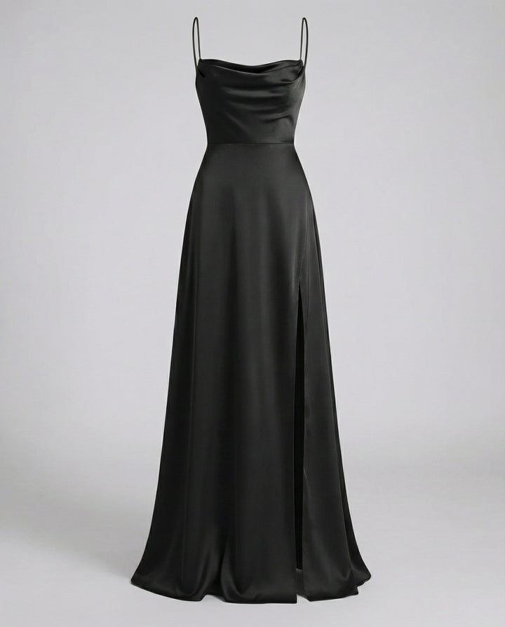 Solara | Women's Elegant Cowl Neck Evening Maxi Dress — Black