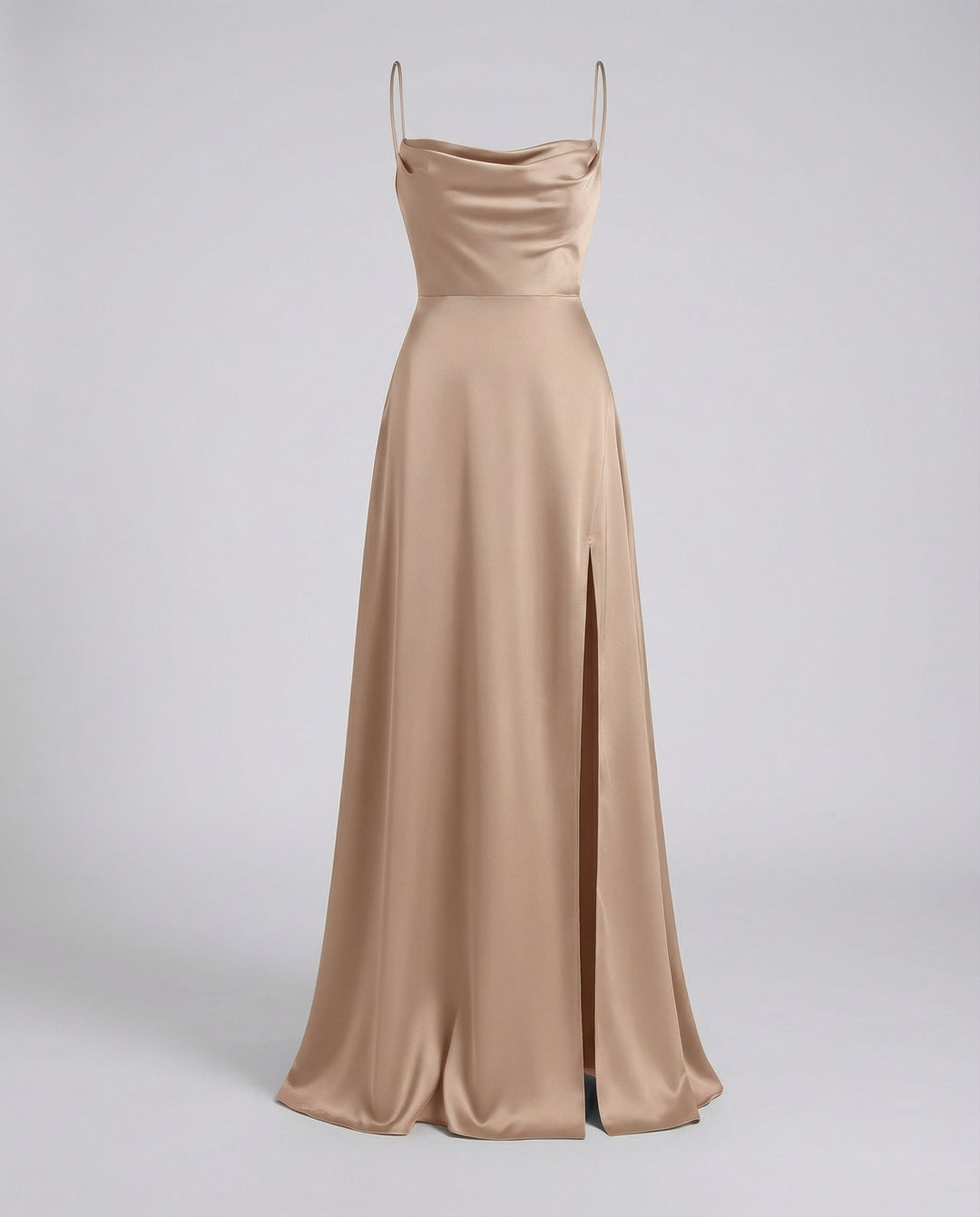 Solara | Women's Elegant Cowl Neck Evening Maxi Dress — Brown