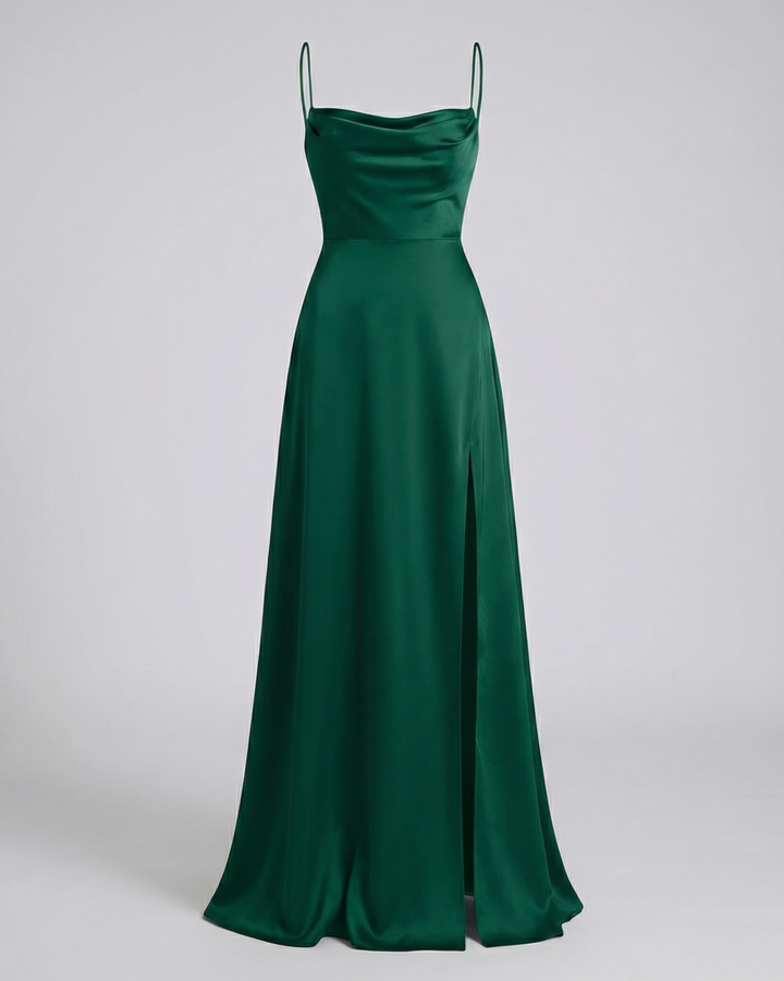 Solara | Women's Elegant Cowl Neck Evening Maxi Dress — Green