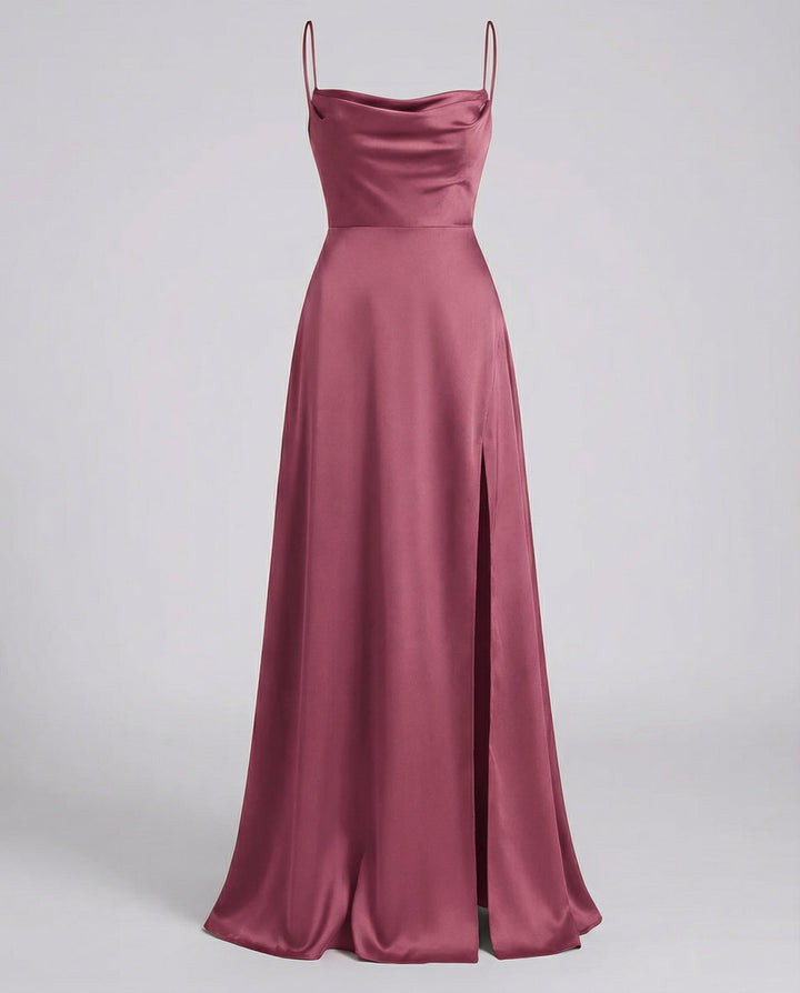 Solara | Women's Elegant Cowl Neck Evening Maxi Dress — Pink