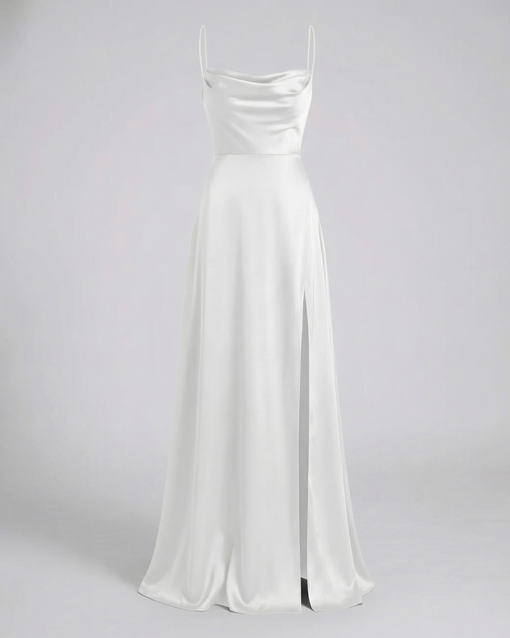 Solara | Women's Elegant Cowl Neck Evening Maxi Dress — White