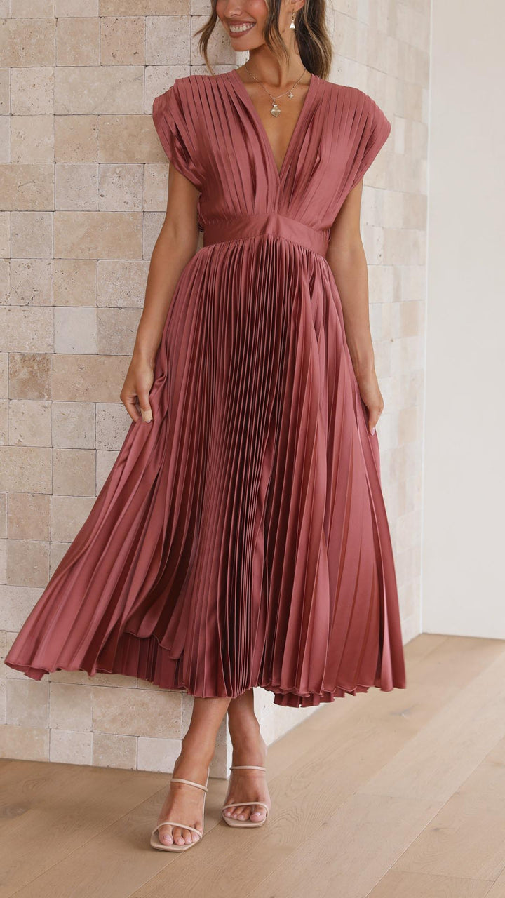 Talia | Women's Wedding Guest Elegant Pleated Dresses — Pink