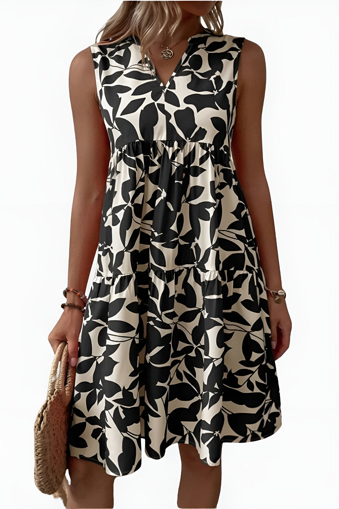 Talisa | Women's Wedding Guest Elegant Chic Sleeveless Floral Midi Dress Dresses — Black