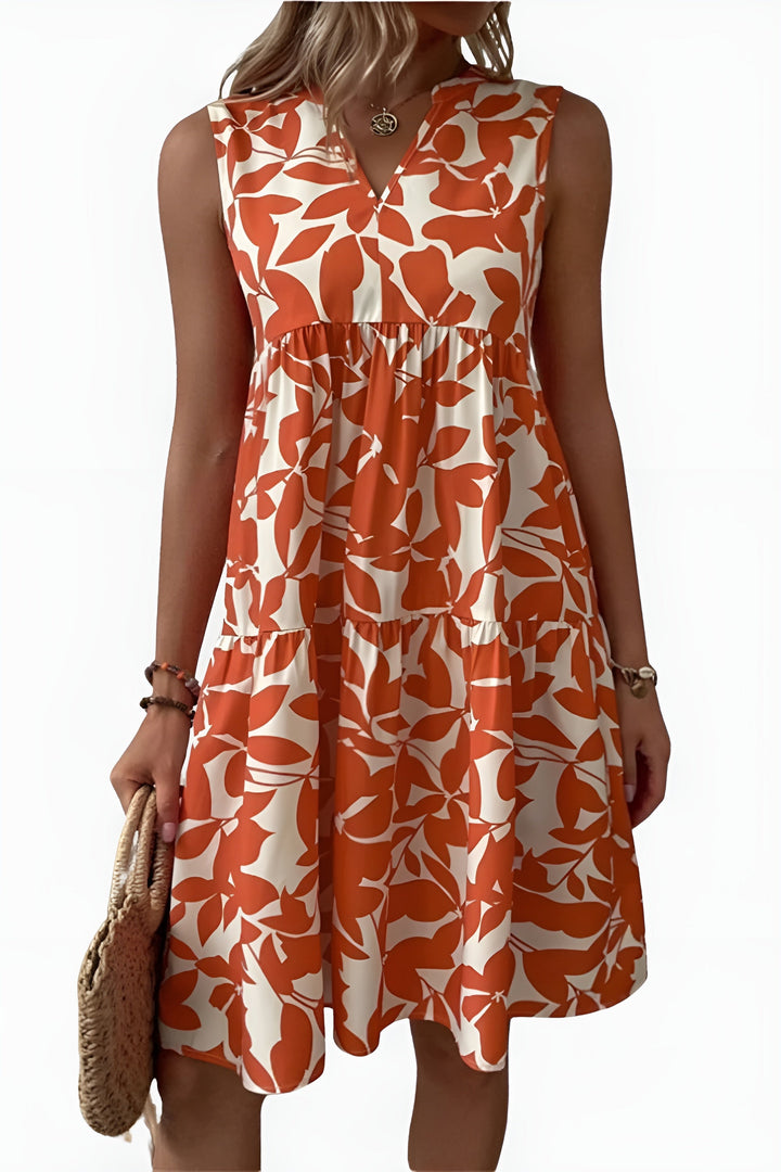 Talisa | Women's Wedding Guest Elegant Chic Sleeveless Floral Midi Dress Dresses — Orange