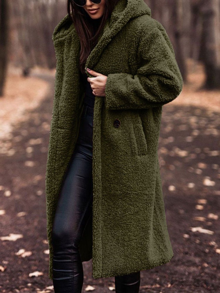 Tindrasia | Women's Casual Stretch Teddy Overcoat with a Notch Collar and Deep Pockets — Green