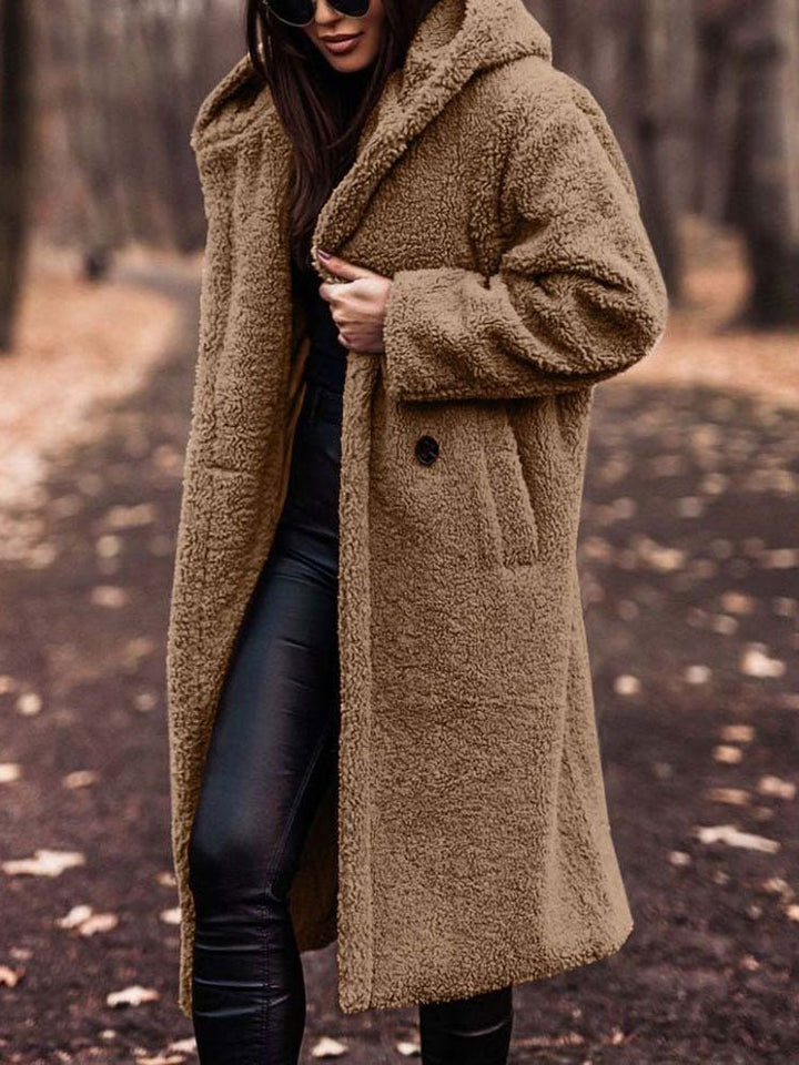 Tindrasia | Women's Casual Stretch Teddy Overcoat with a Notch Collar and Deep Pockets — Khaki