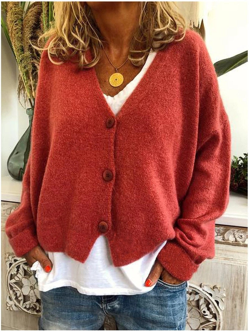 Tovaienne | Women's Cozy Knit Cardigan Sweaters — Orange Red