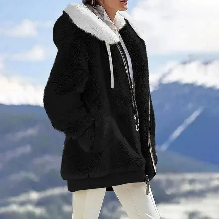 Tovalise | Women's Hooded Patchwork Faux Fur Zip-Up Jacket